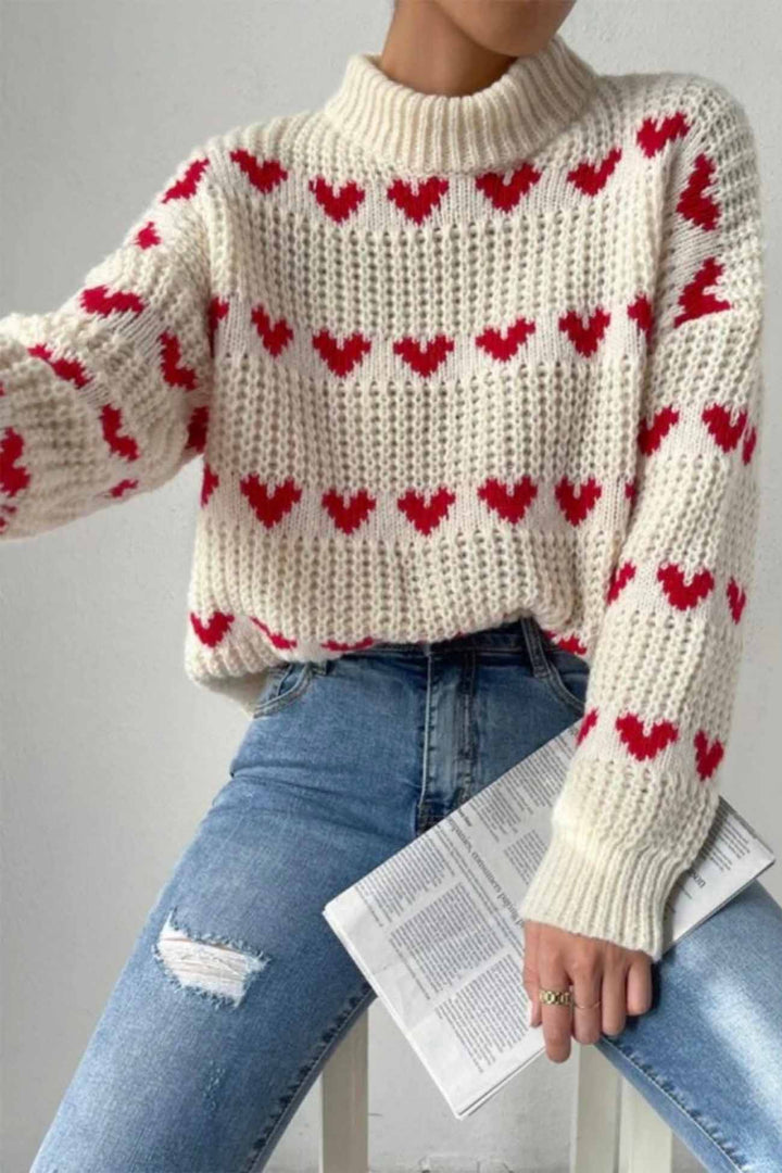 Heart Jacquard knitted Sweater Off White · S