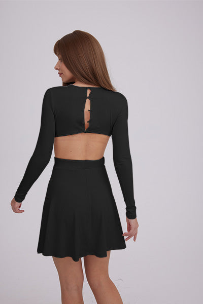 Waisted Backless Pullover Dress Black · L