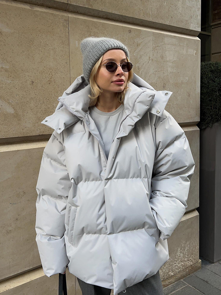 Loose Solid-Color Hooded Cotton Jacket