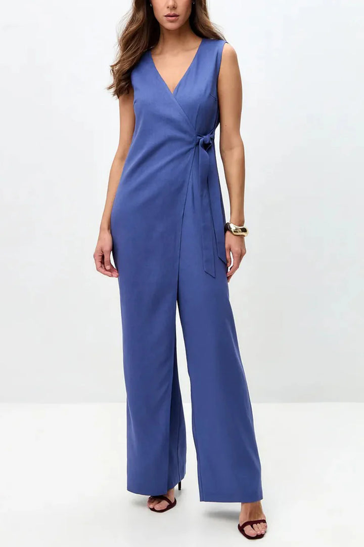 V Neck Zip-up Strappy Jumpsuit
