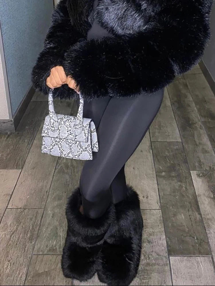 Fluffy Faux Fur Mid-Calf Booties
