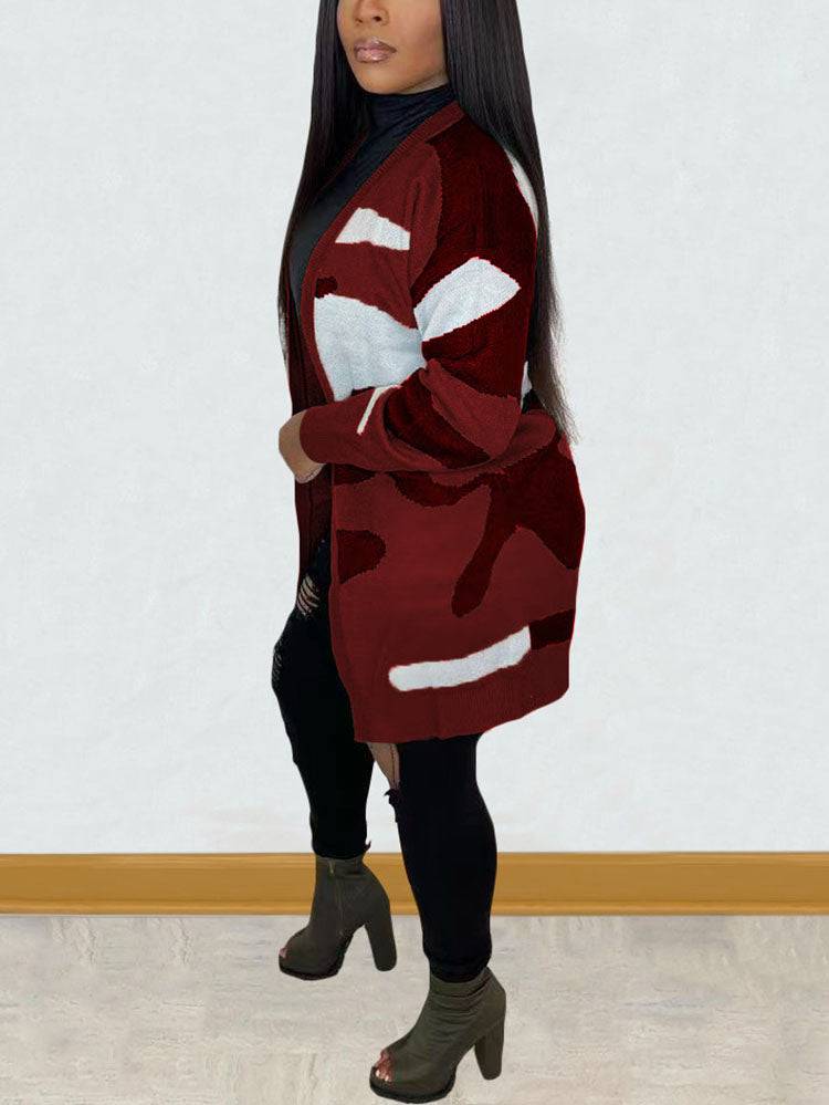 Camouflage Print Sweater Cardigan Pink / XL