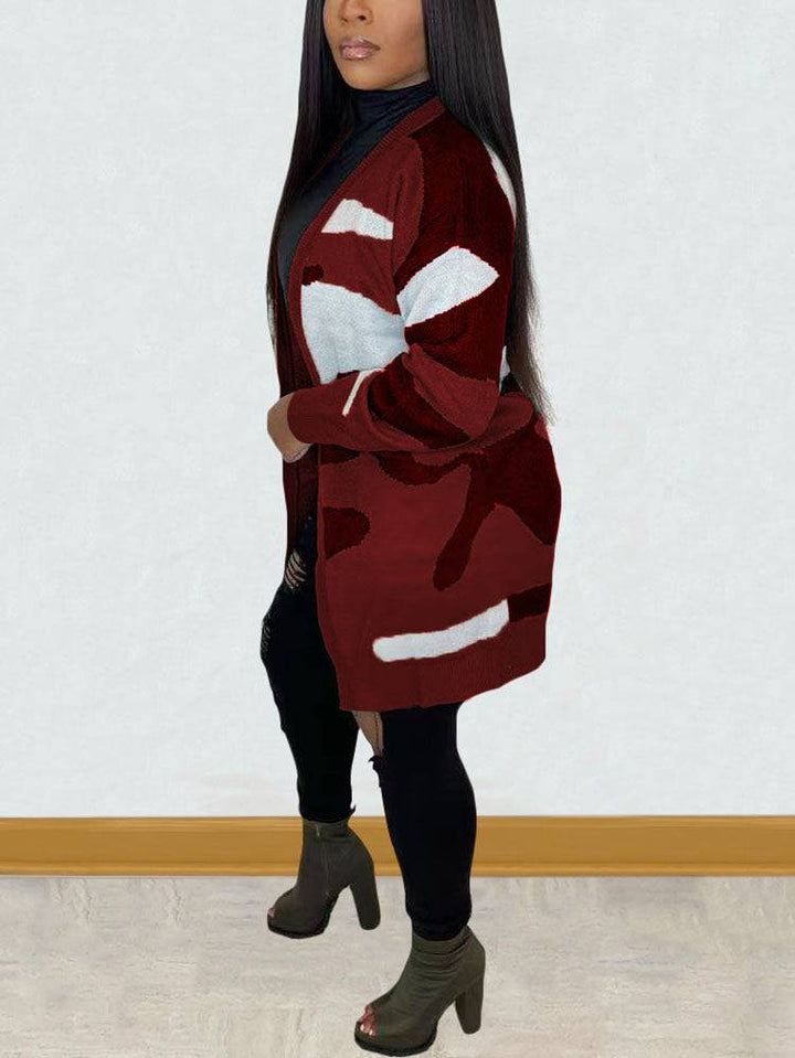 Camouflage Print Sweater Cardigan Pink / XL