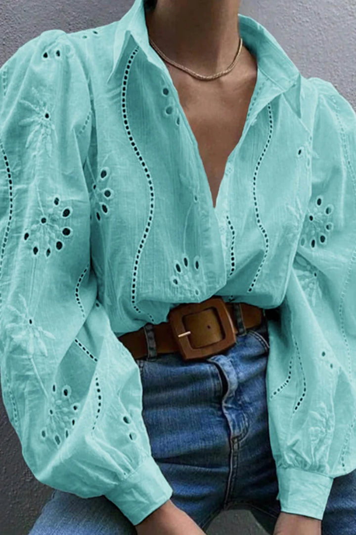 Hollow Out Puff Sleeve Blouse