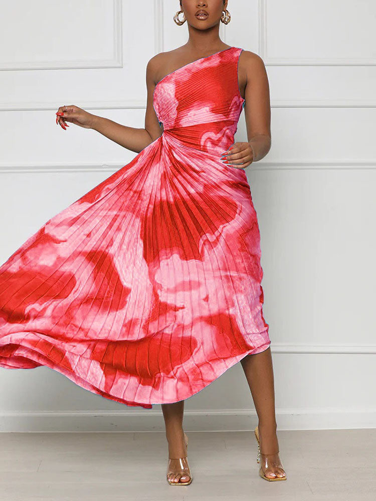 One Shoulder Pleated Dress Violet / S
