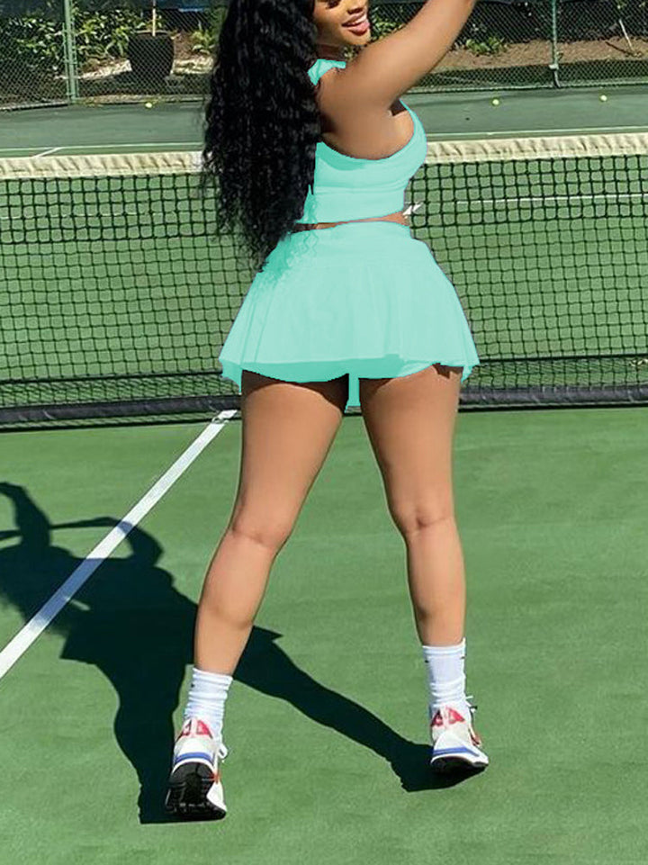 Sleeveless Top Pleated Skirt Set Red / S