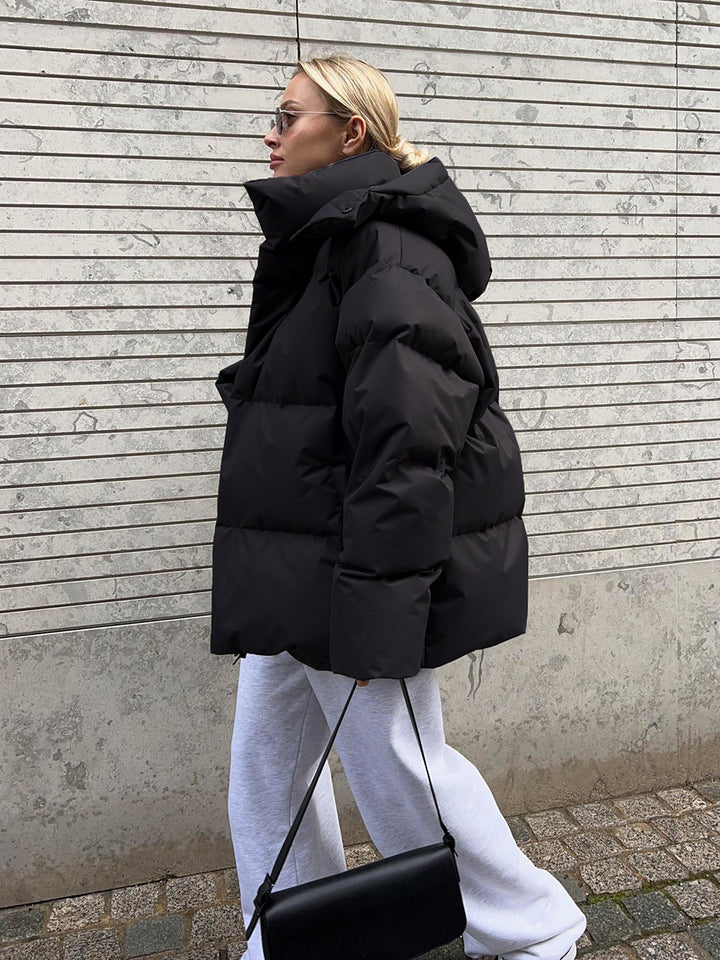 Loose Solid-Color Hooded Cotton Jacket