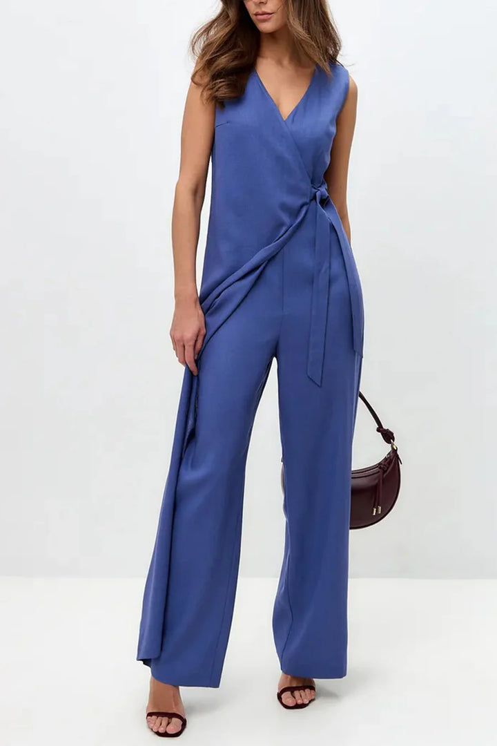 V Neck Zip-up Strappy Jumpsuit
