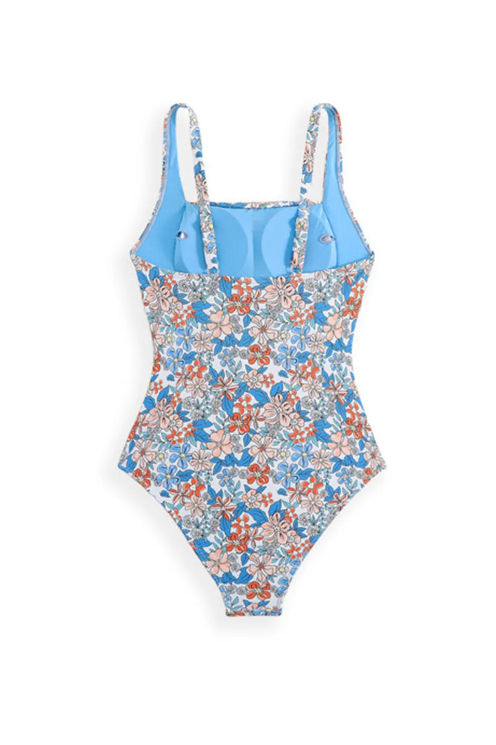 Floral One-Piece Swimsuit with Sarong