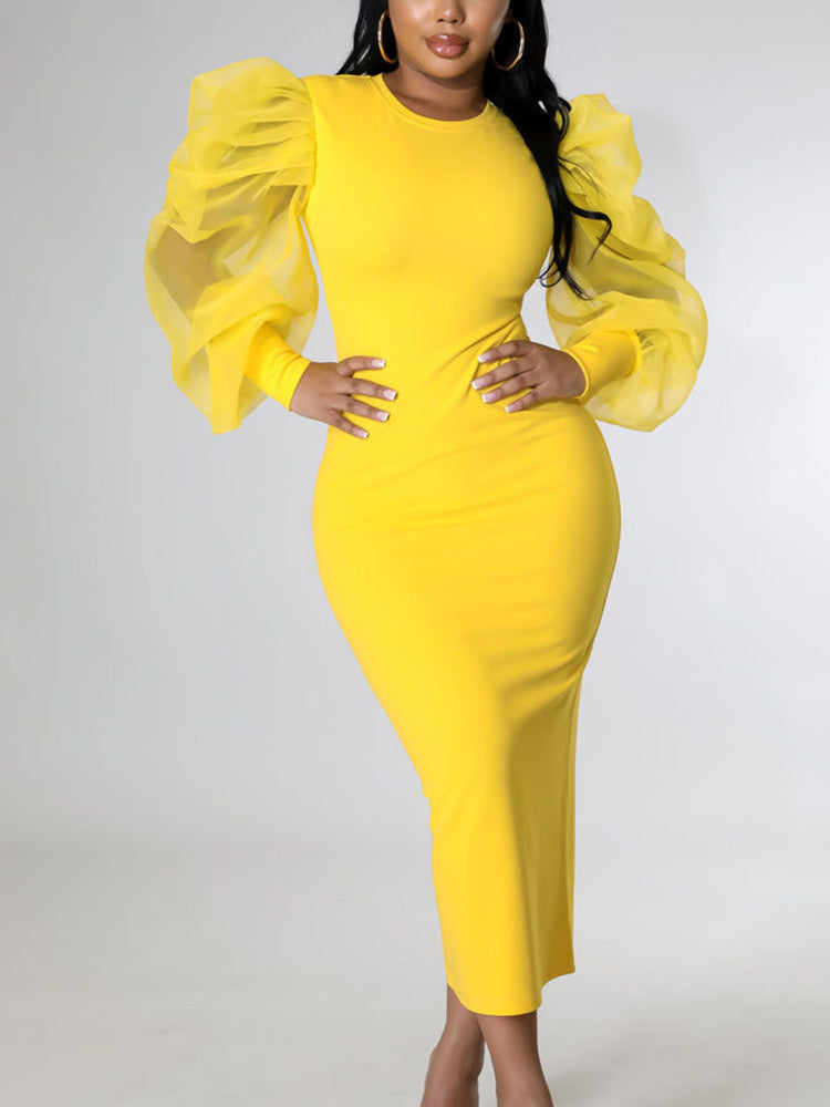 Elegant Puff Sleeve Maxi Dresses White / XL