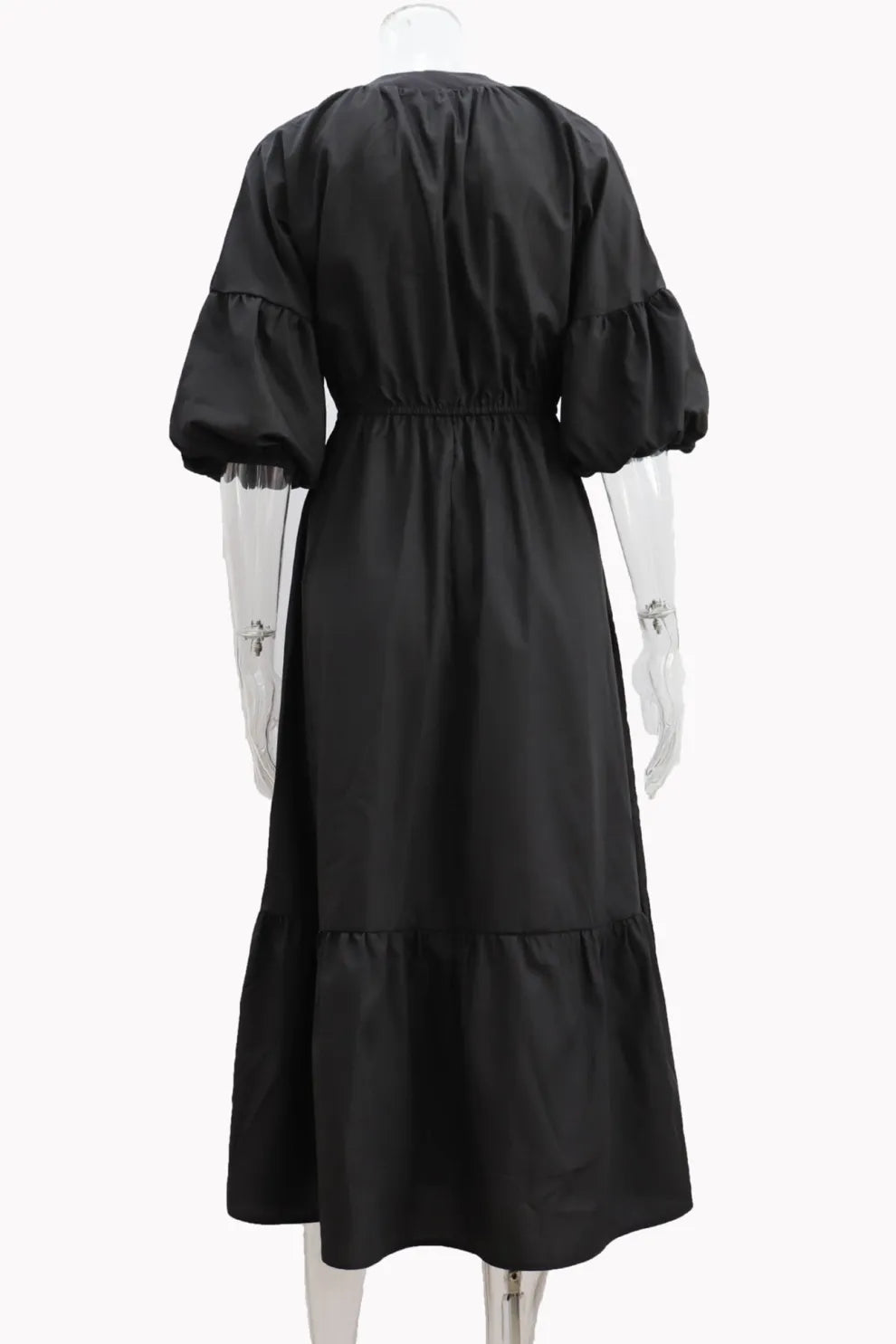 Half Sleeve V Neck High Waist Midi Dress