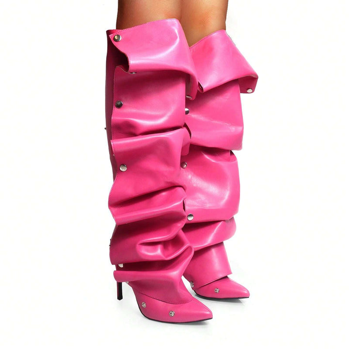 Metal Rivet Denim Patchwork Boots