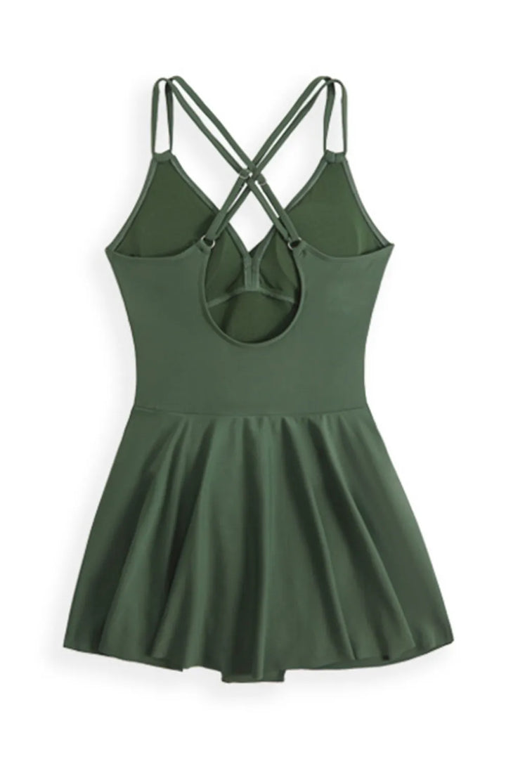 Twist Front Crossover Skirted One-Piece Swimsuit