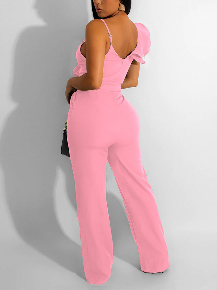 Ruffle Belted Wide Jumpsuit Black / 2XL