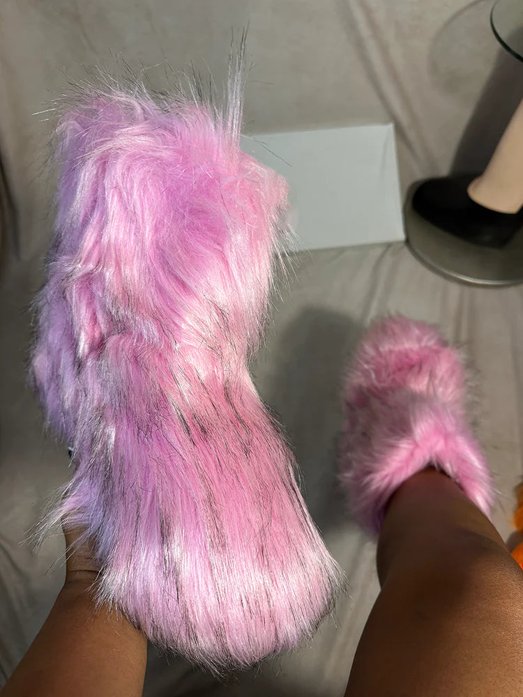 Fluffy Faux Fur Mid-Calf Booties