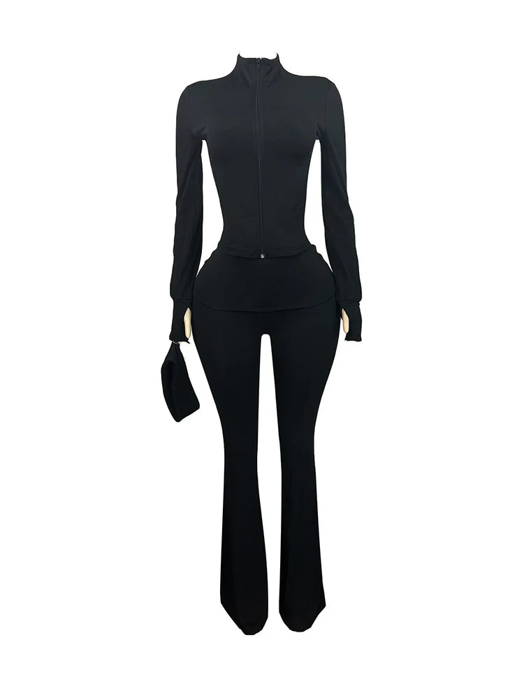 Sculpt Jacket & Flare Pants Set With Headband
