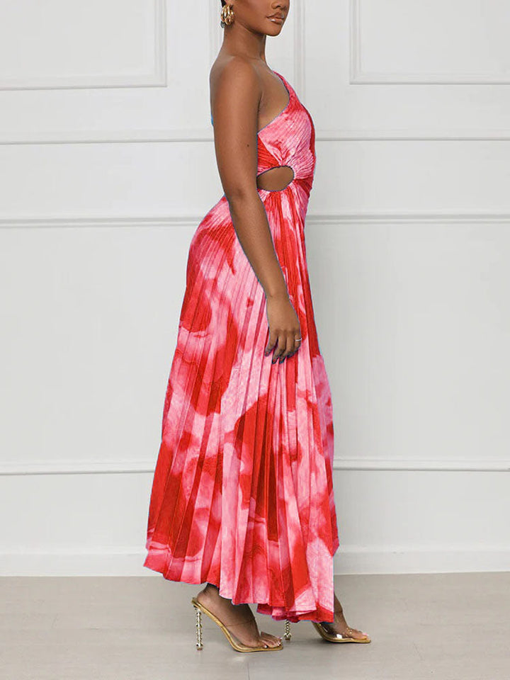 One Shoulder Pleated Dress Violet / L
