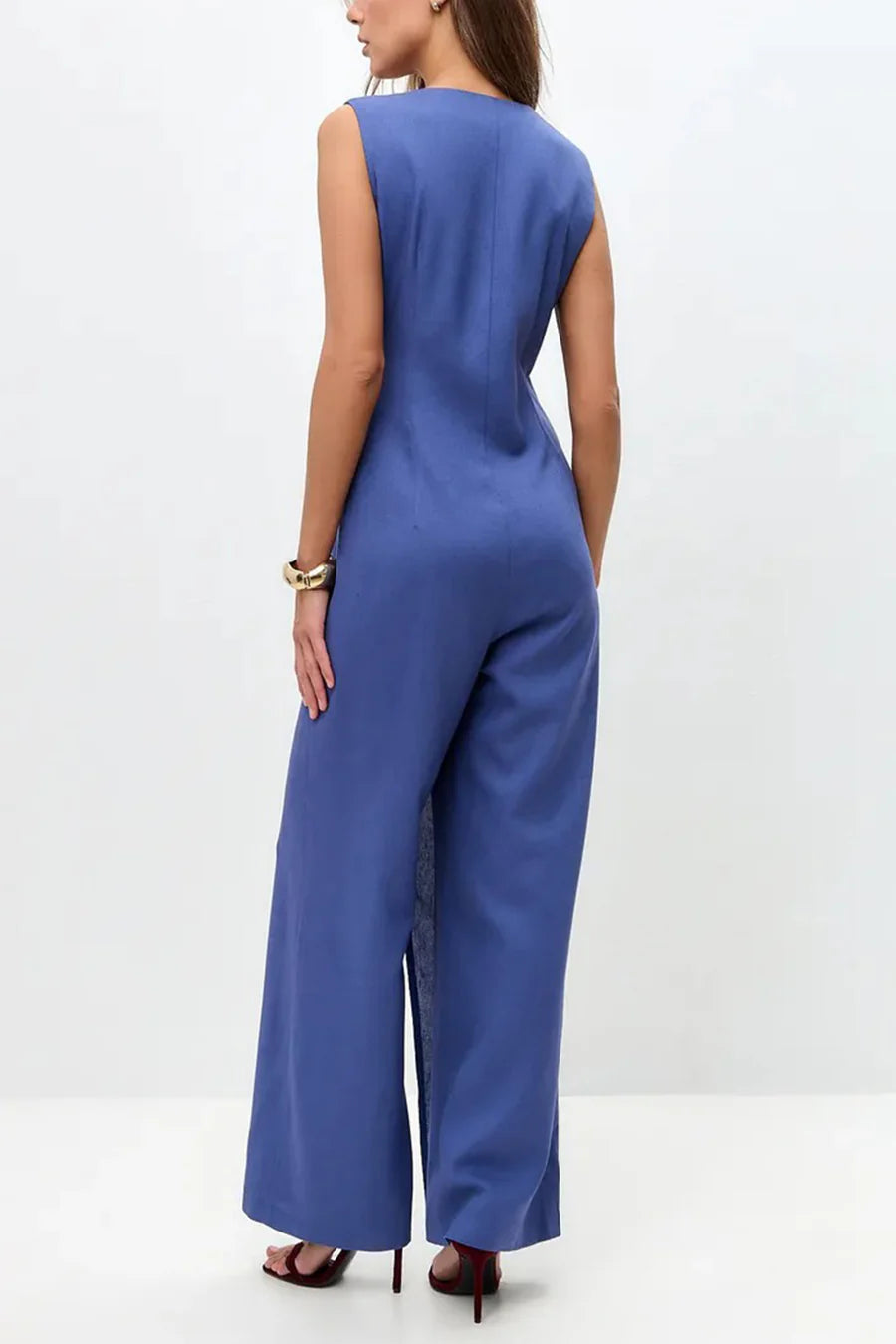 V Neck Zip-up Strappy Jumpsuit