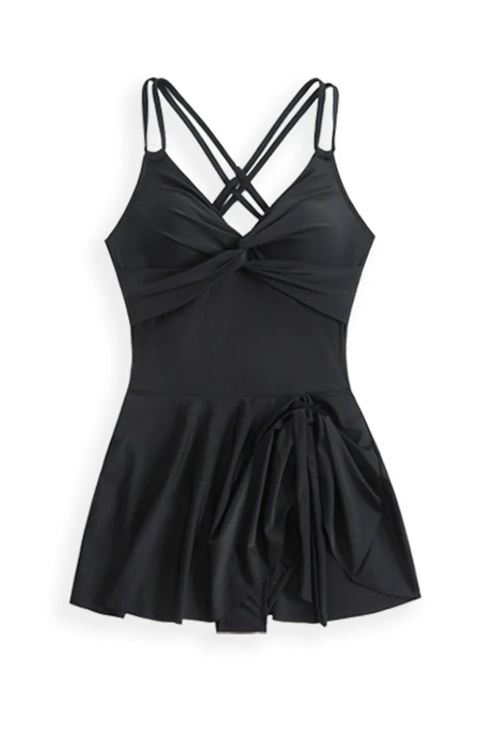 Twist Front Crossover Skirted One-Piece Swimsuit