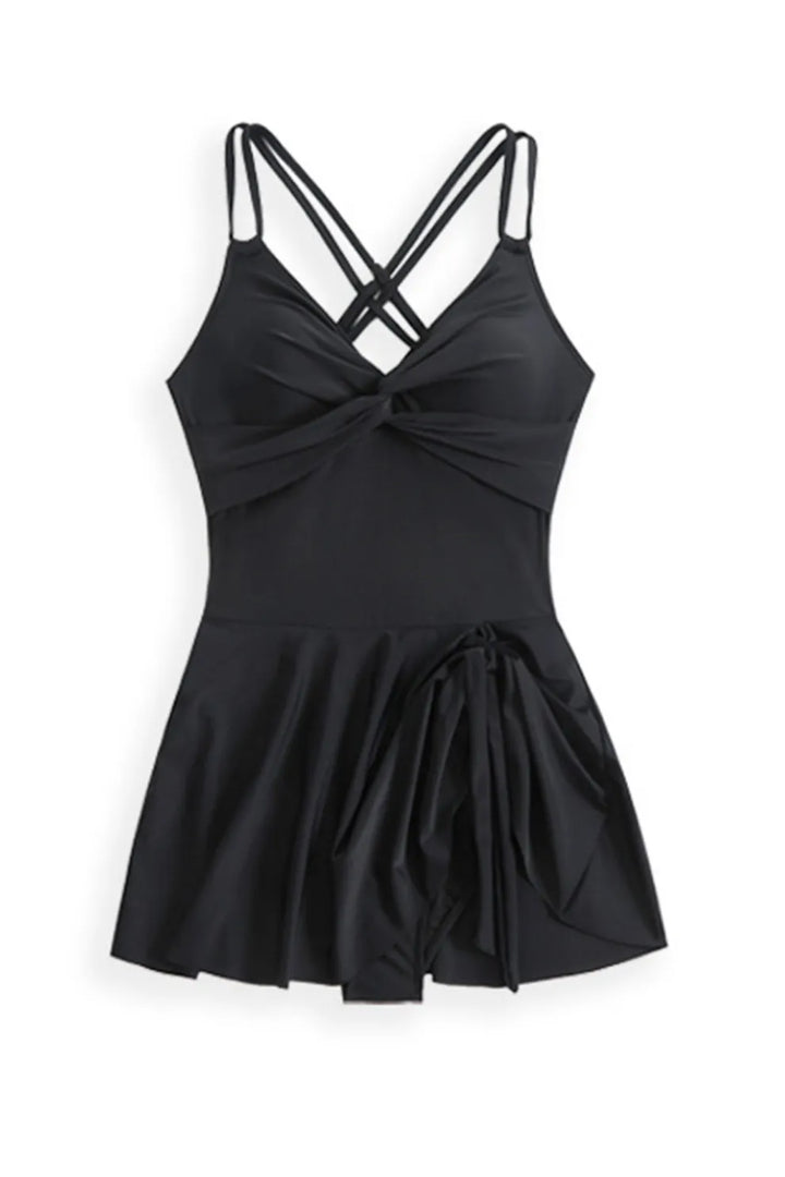 Twist Front Crossover Skirted One-Piece Swimsuit
