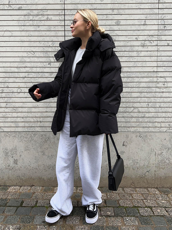 Loose Solid-Color Hooded Cotton Jacket