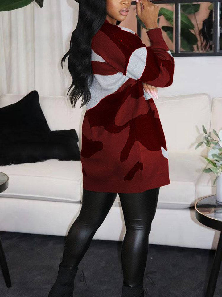 Camouflage Print Sweater Cardigan Pink / S