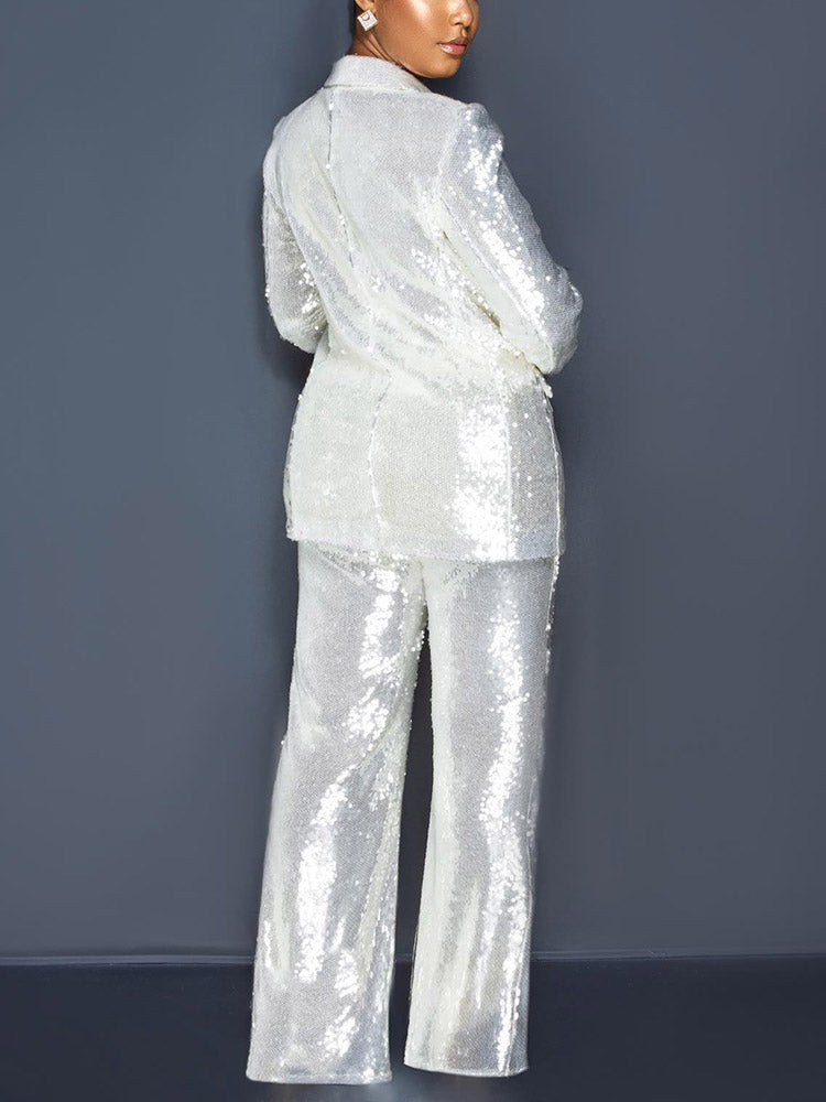 Sequin Blazer Set White / M