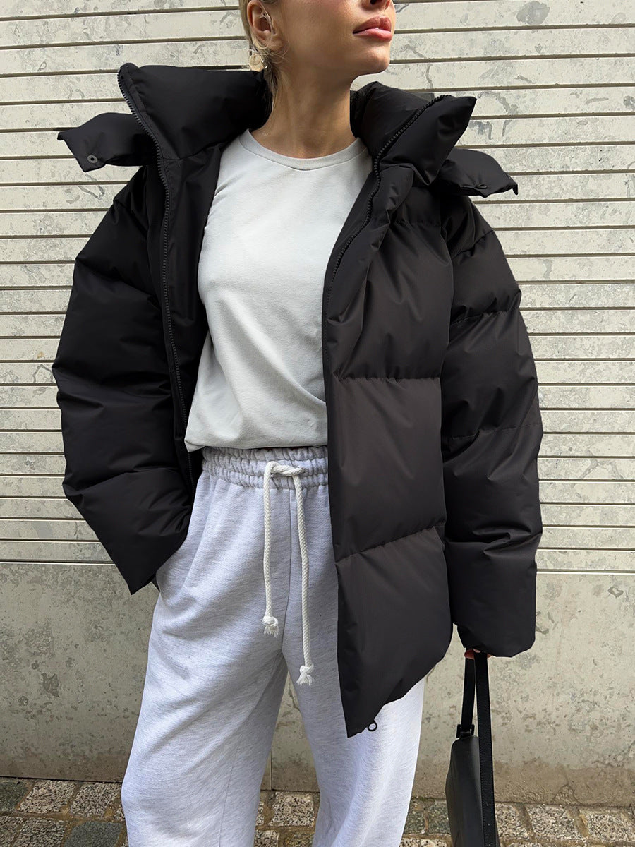 Loose Solid-Color Hooded Cotton Jacket