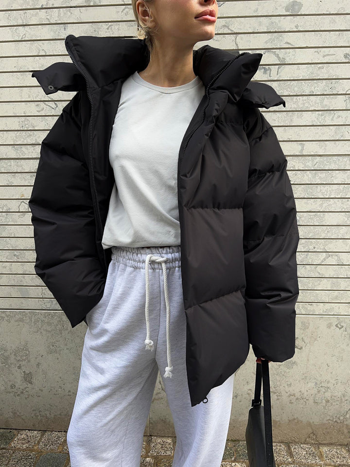 Loose Solid-Color Hooded Cotton Jacket