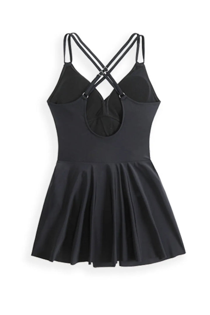 Twist Front Crossover Skirted One-Piece Swimsuit