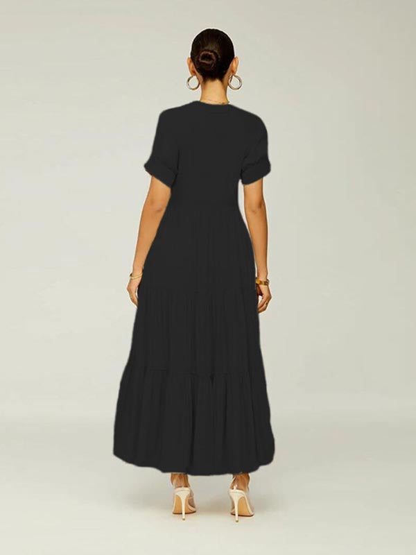 Solid Color Ruffle Dress Black / M