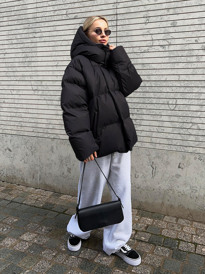 Loose Solid-Color Hooded Cotton Jacket