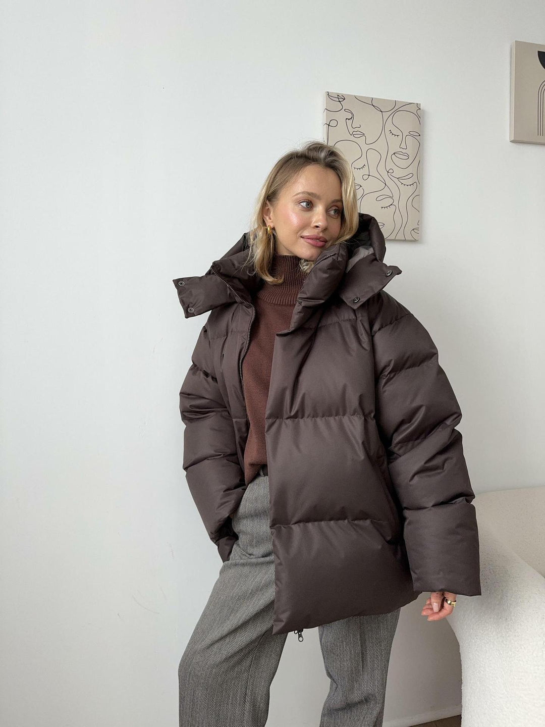 Loose Solid-Color Hooded Cotton Jacket