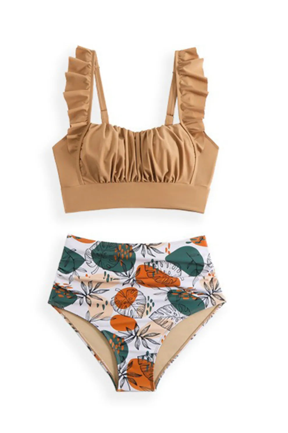 Ruffle Floral Print Swimsuit With Sarong