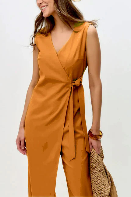 V Neck Zip-up Strappy Jumpsuit