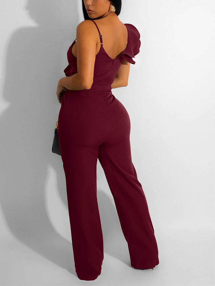 Ruffle Belted Wide Jumpsuit Pink / M