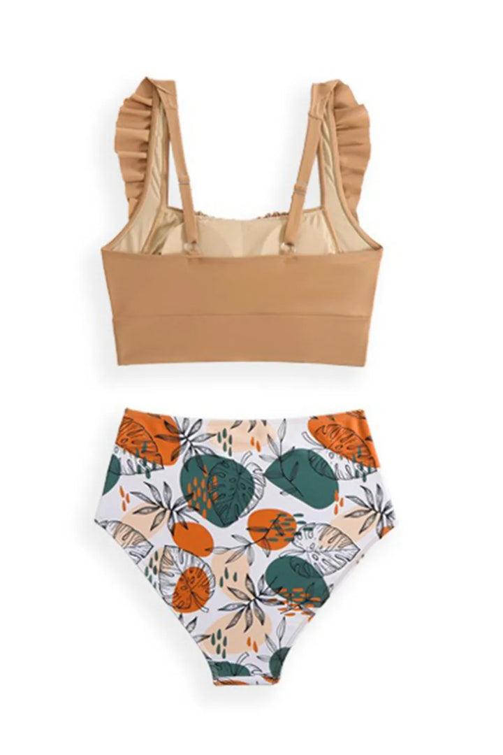 Ruffle Floral Print Swimsuit With Sarong