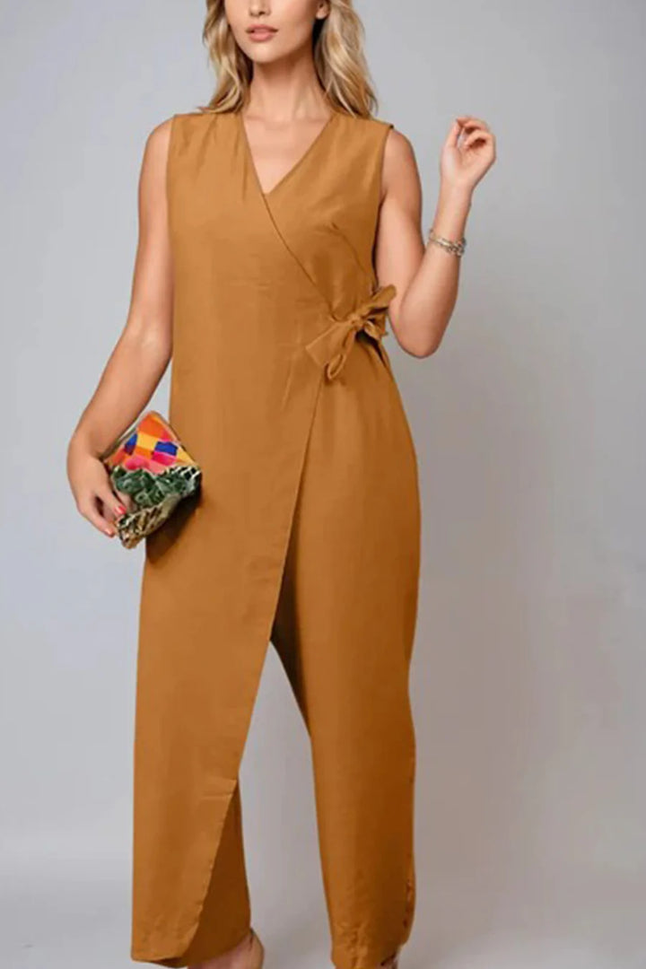 V Neck Zip-up Strappy Jumpsuit