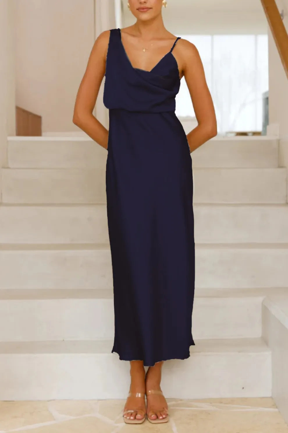 Satin Cowl-Neck Cami Dress