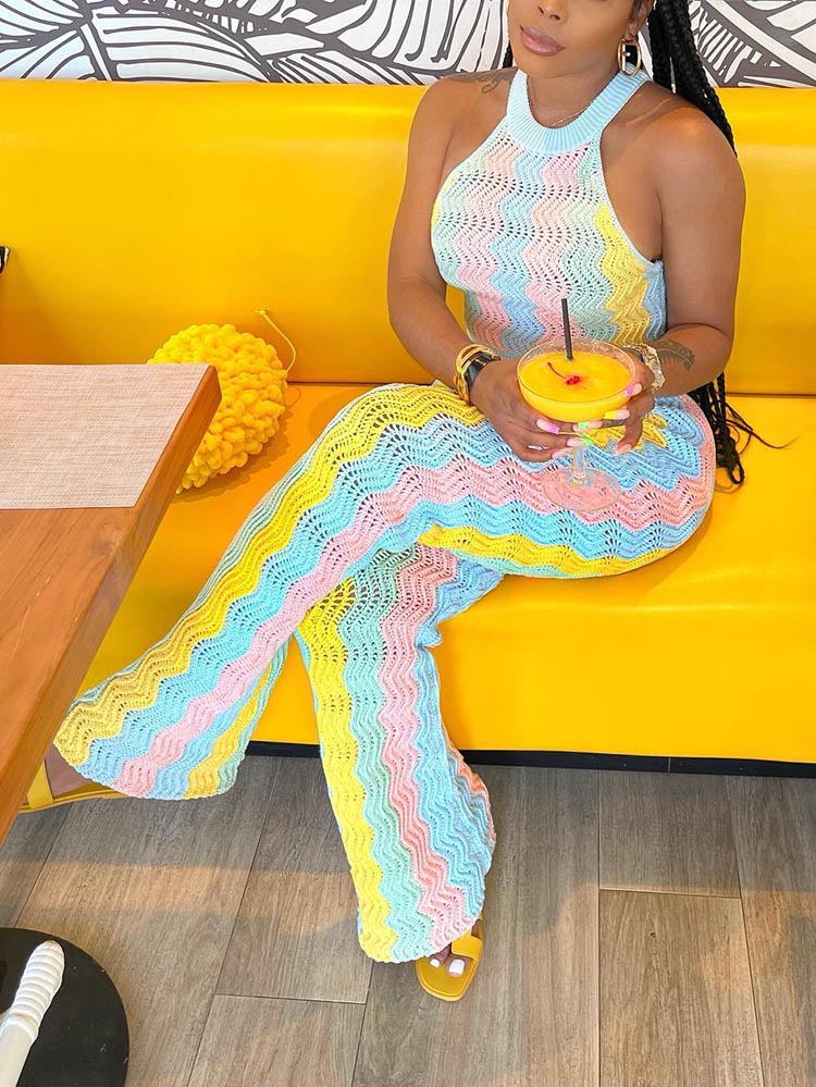 Rainbow Crochet Knit Set Multicolor / M