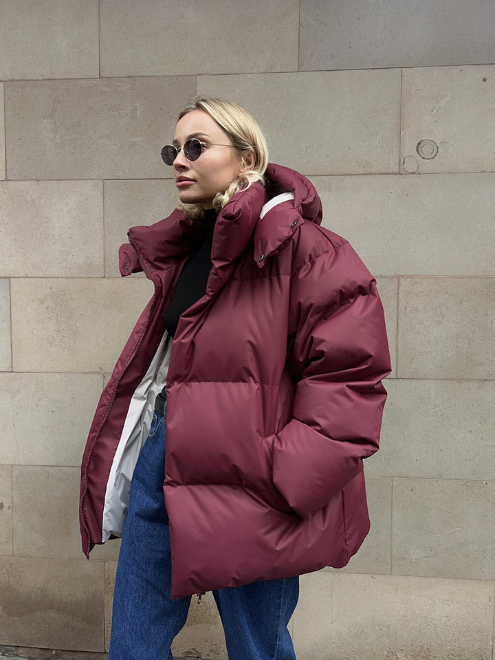 Loose Solid-Color Hooded Cotton Jacket