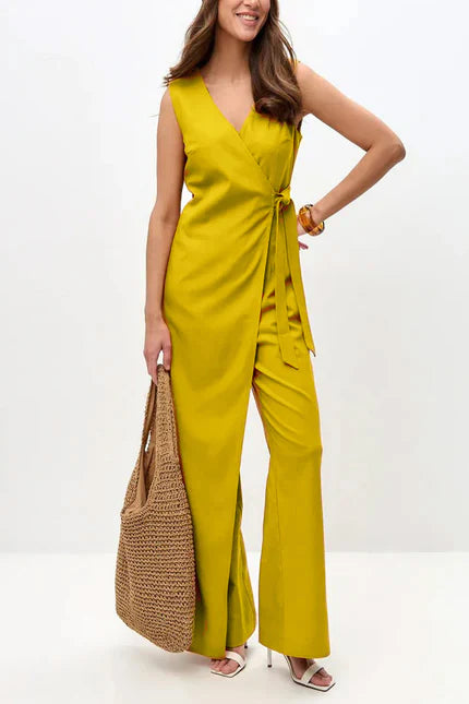 V Neck Zip-up Strappy Jumpsuit
