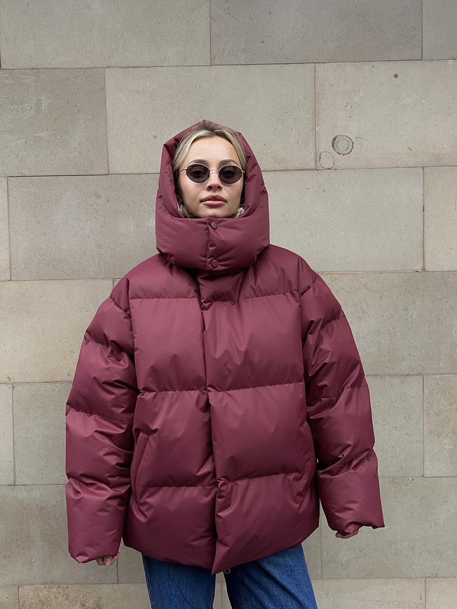 Loose Solid-Color Hooded Cotton Jacket