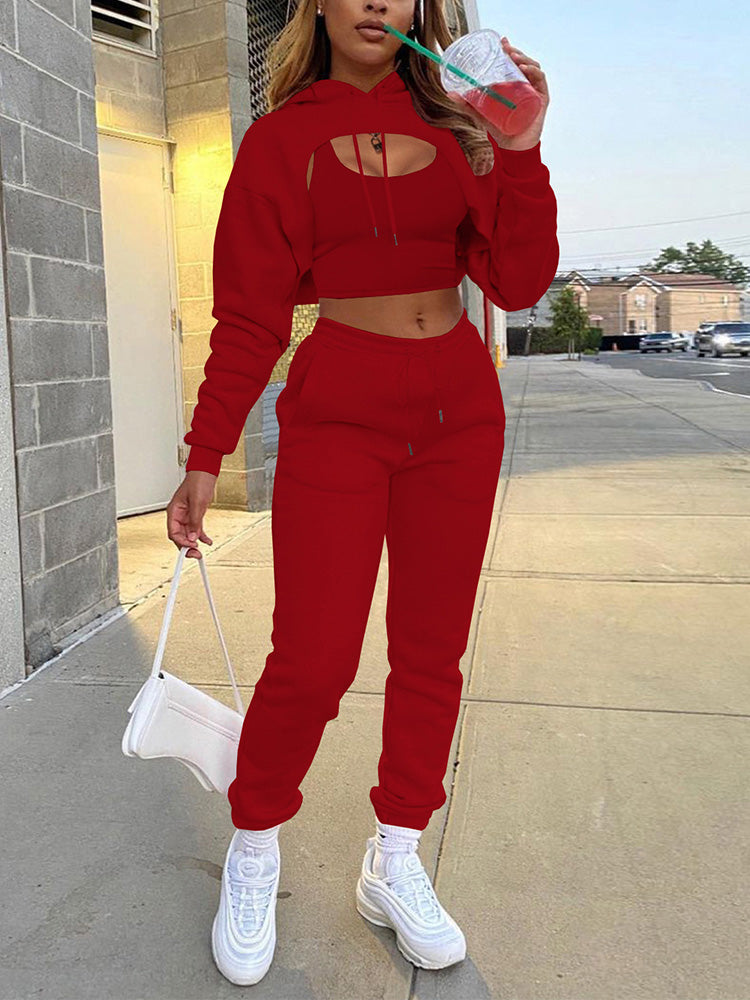 Solid Hooded 3PC Set Light Gray / XL