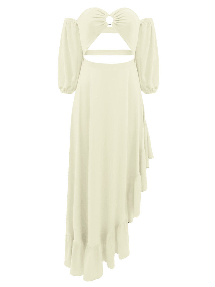 Asymmetrical Ruffle Slit Dress Light Yellow / L