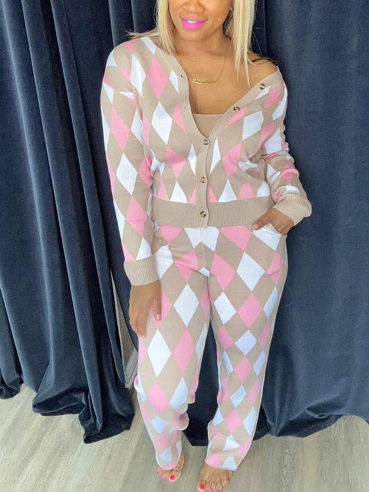 Plaid Knit Set Pink / L