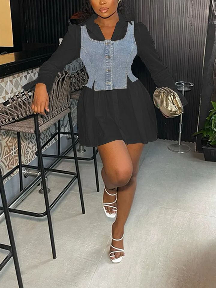Denim Vest And Shirt Dress Set White / L