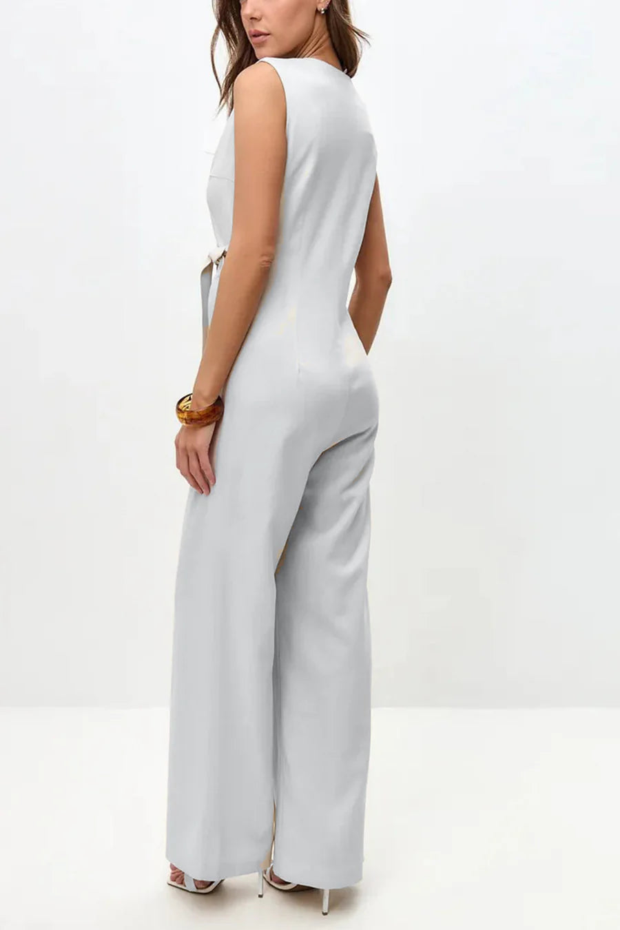 V Neck Zip-up Strappy Jumpsuit