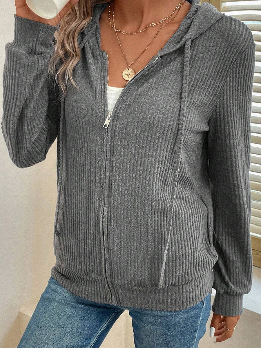 Loose Striped Casual Zipper Hooded Sweatshirt