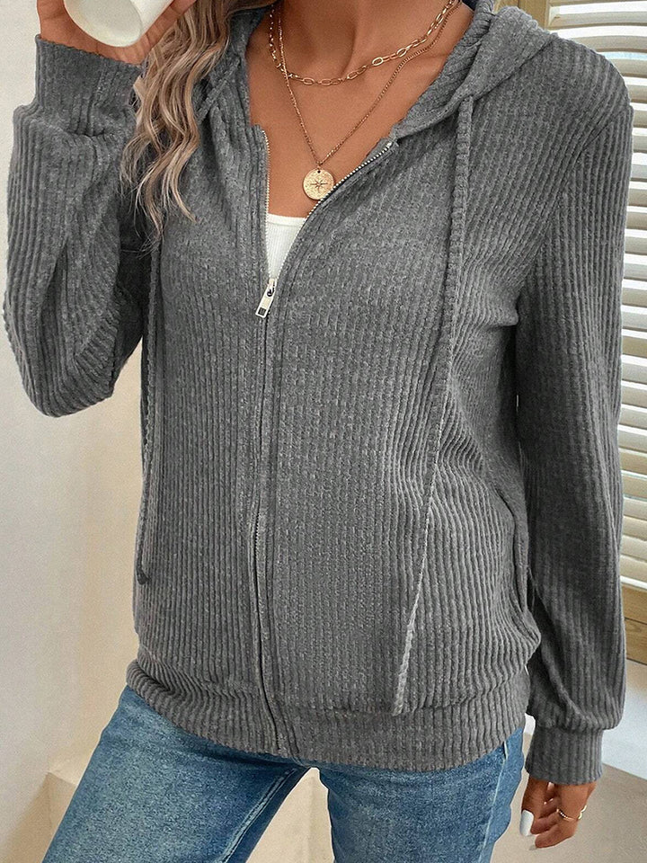 Loose Striped Casual Zipper Hooded Sweatshirt